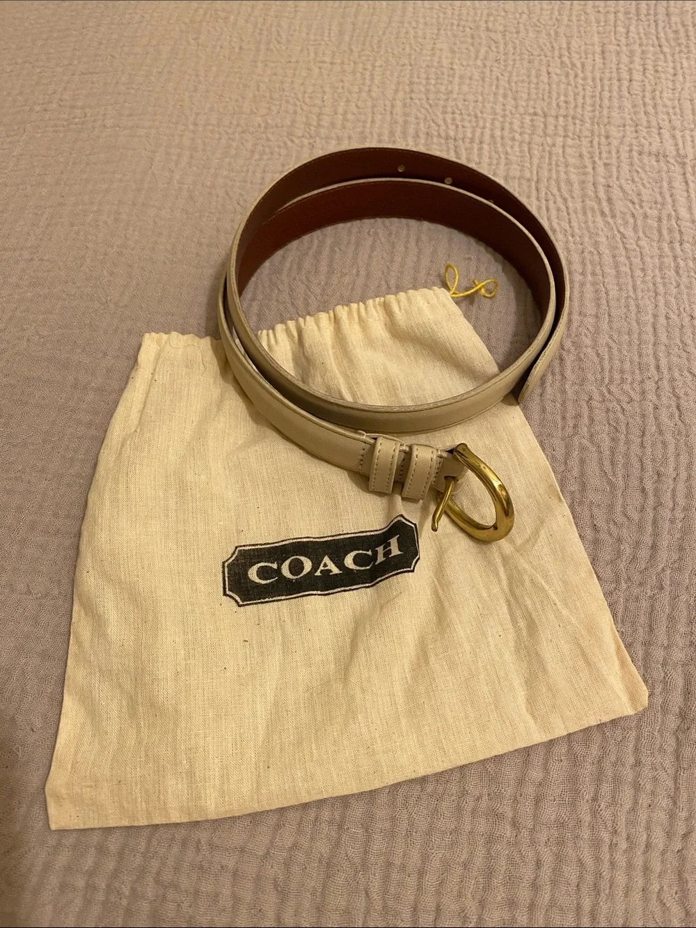 Coach Beige Leather Belt with Gold Buckle. Size M